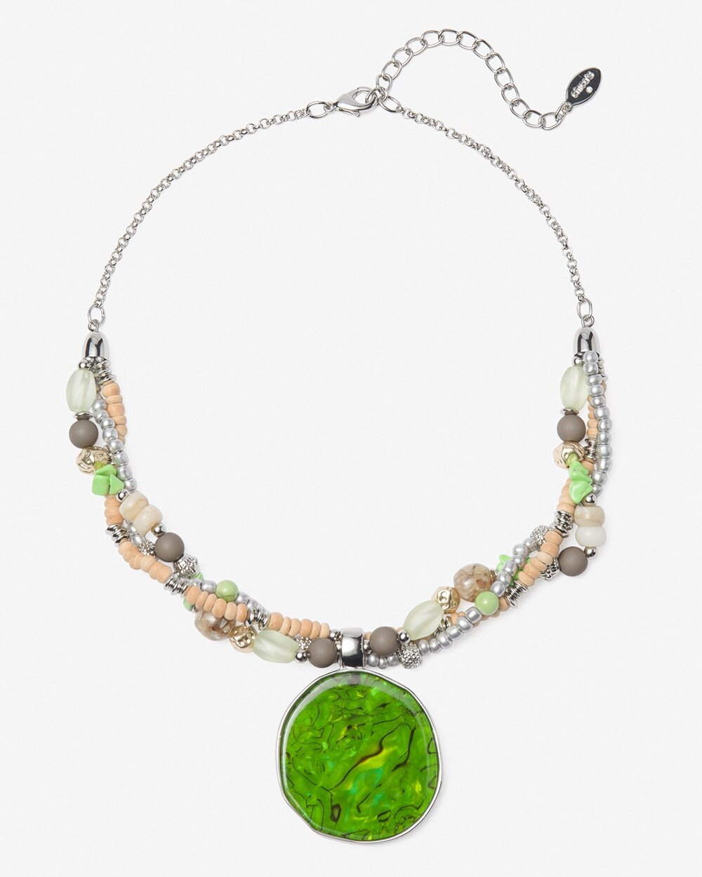 Neutral and Green Pendant Necklace