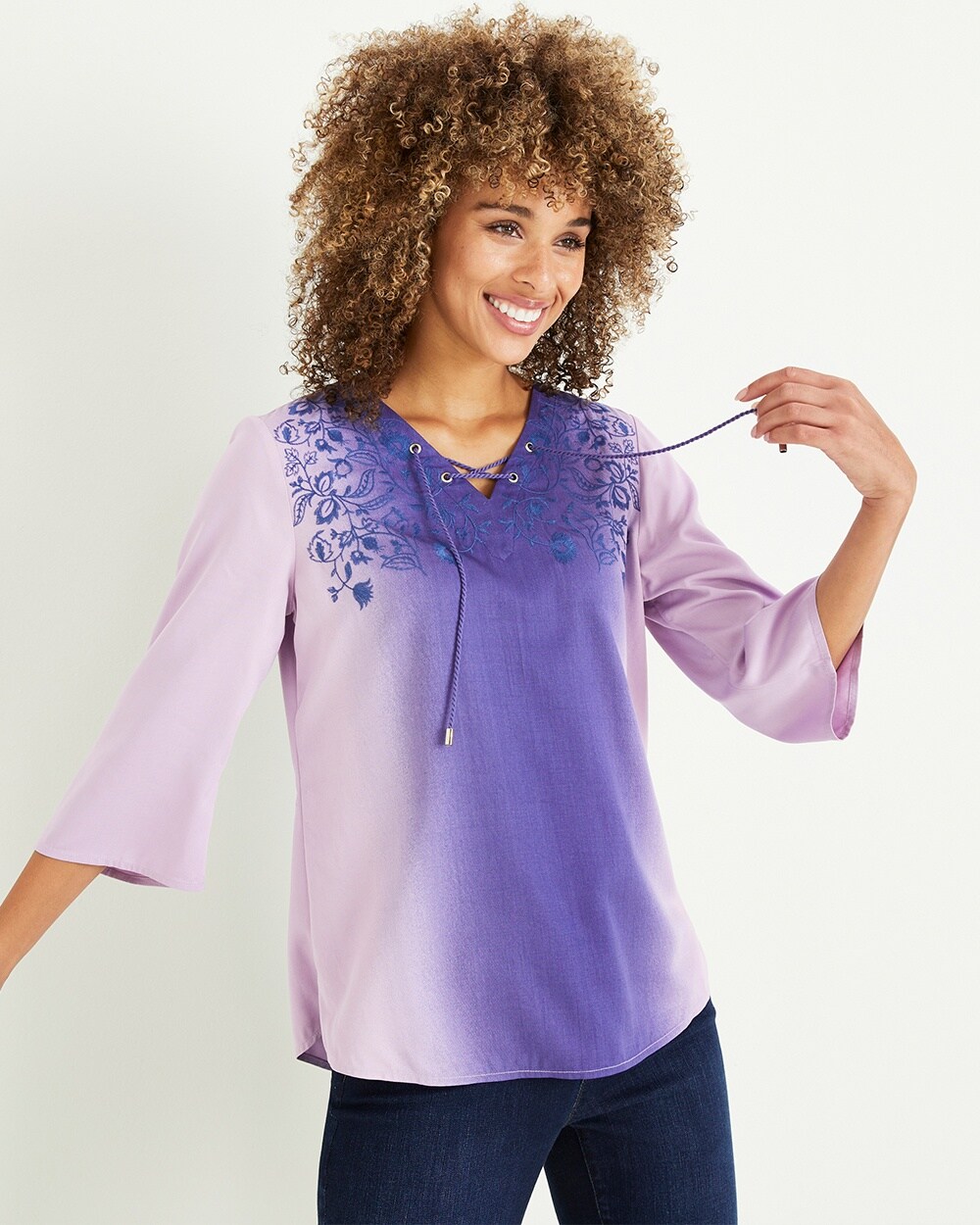 Cool Ombr\u00E9 Lace-Up Shirttail Top