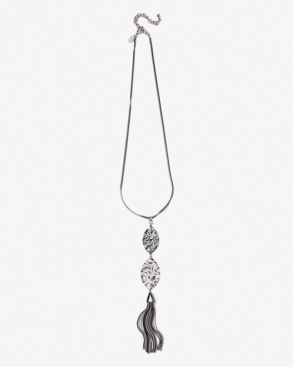 Cutout Mixed-Metal Long Tassel Necklace