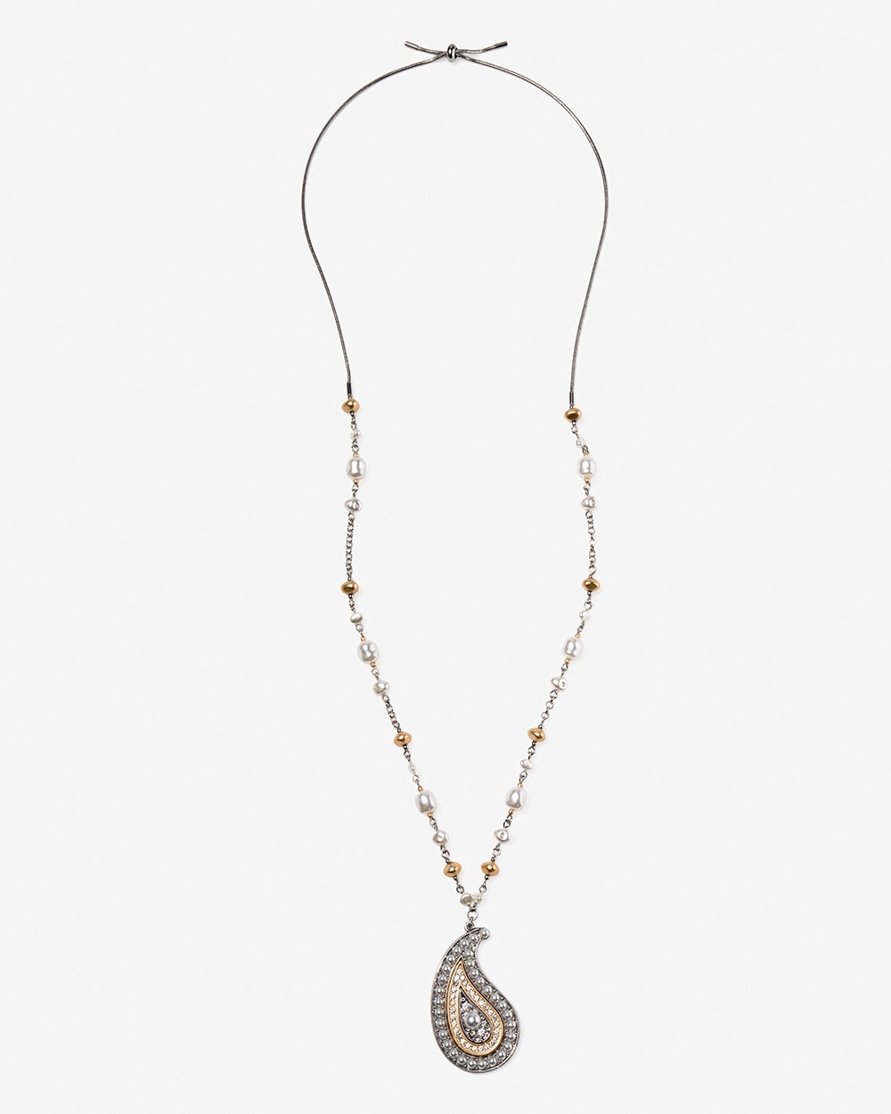 Faux-Pearl Paisley Pendant Adjustable Necklace