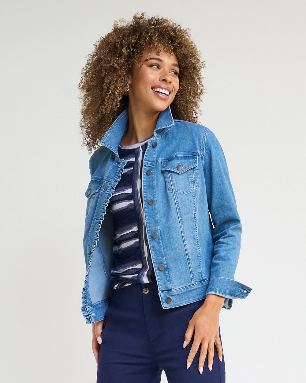 rendering blotte skat Soft Stretch Ruffled Denim Jacket - Chico's Off The Rack - Chico's Outlet