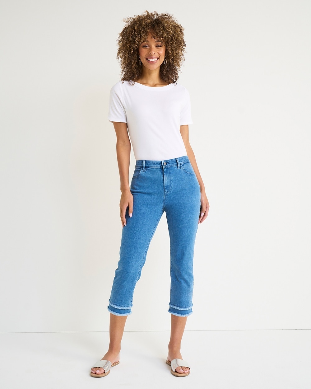 Perfect Stretch Girlfriend Double Fray Capri Jeans