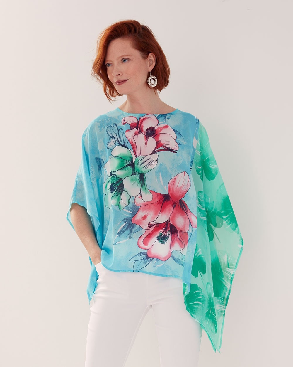 Tropical Blooms Side-Tie Poncho