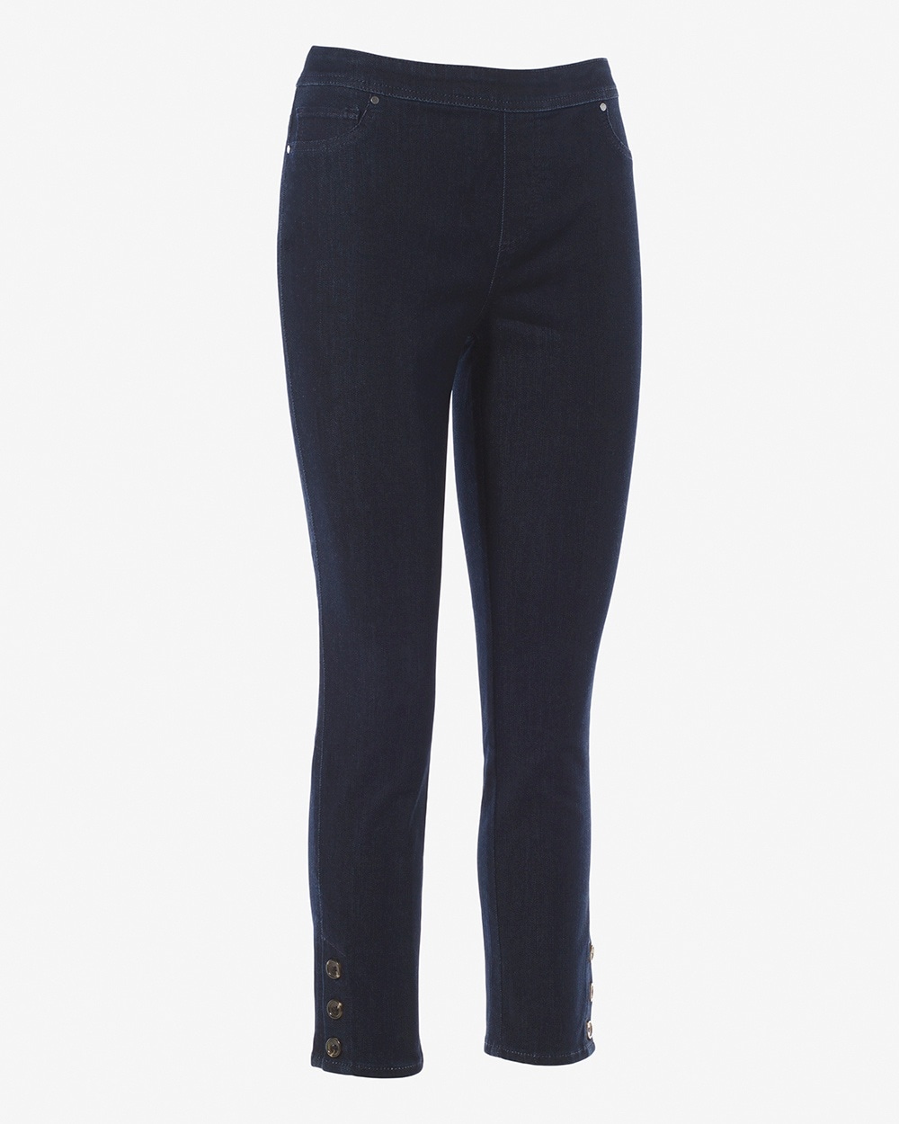 Perfect Stretch Pull-On Button-Trim Jeans