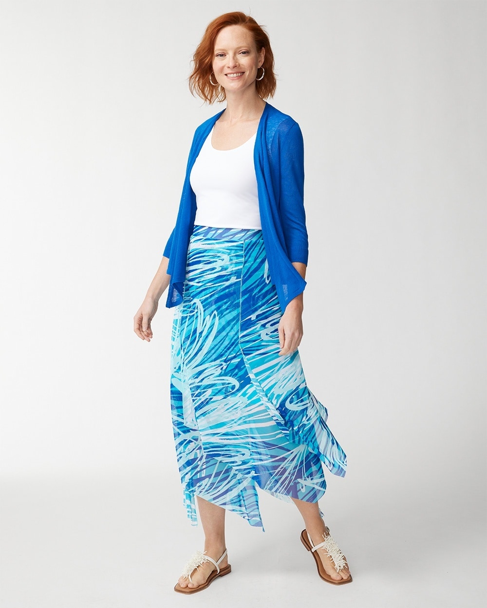 Abstract Stroke Handkerchief Hem Maxi Skirt