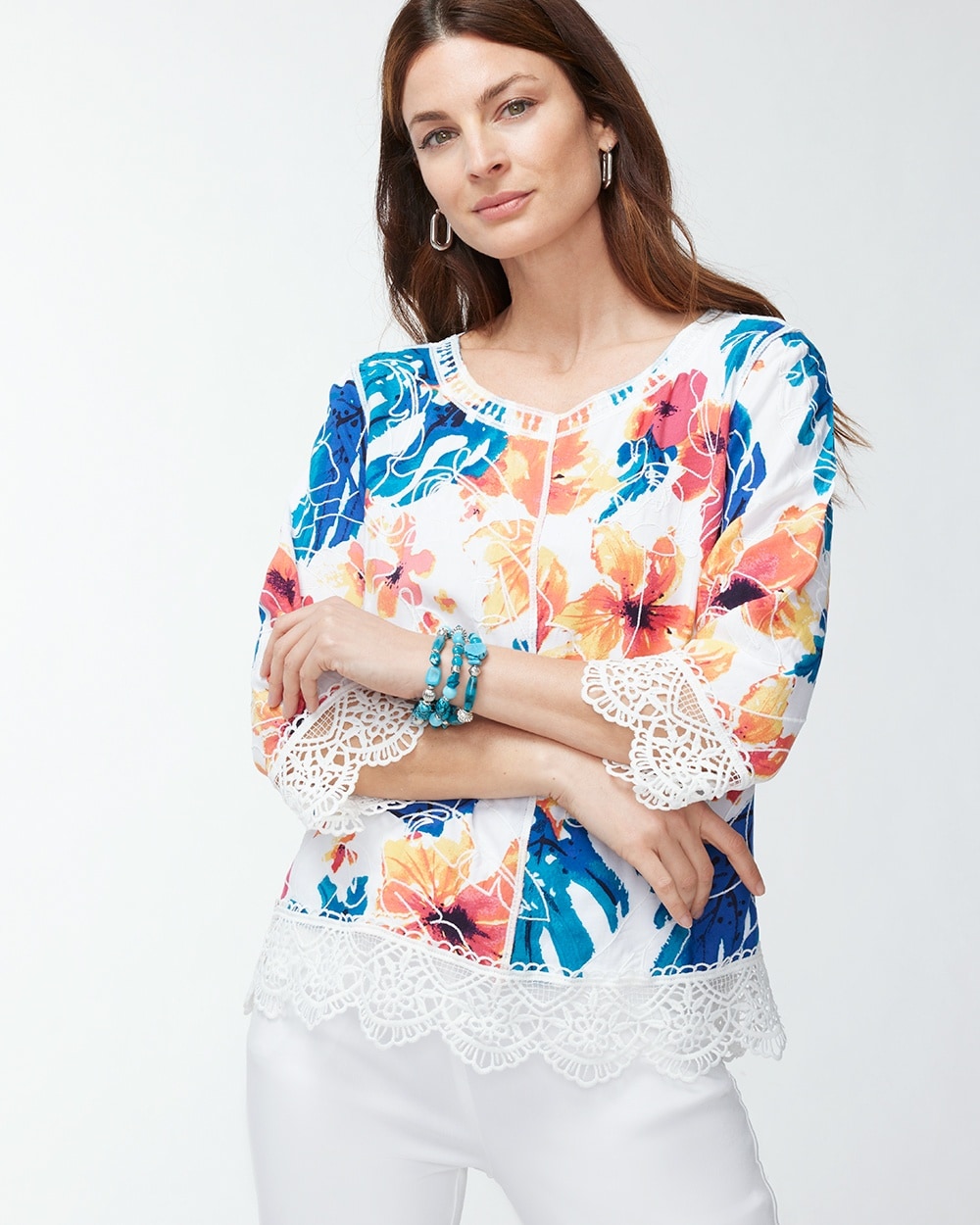 Embroidered Lacy Popover Top