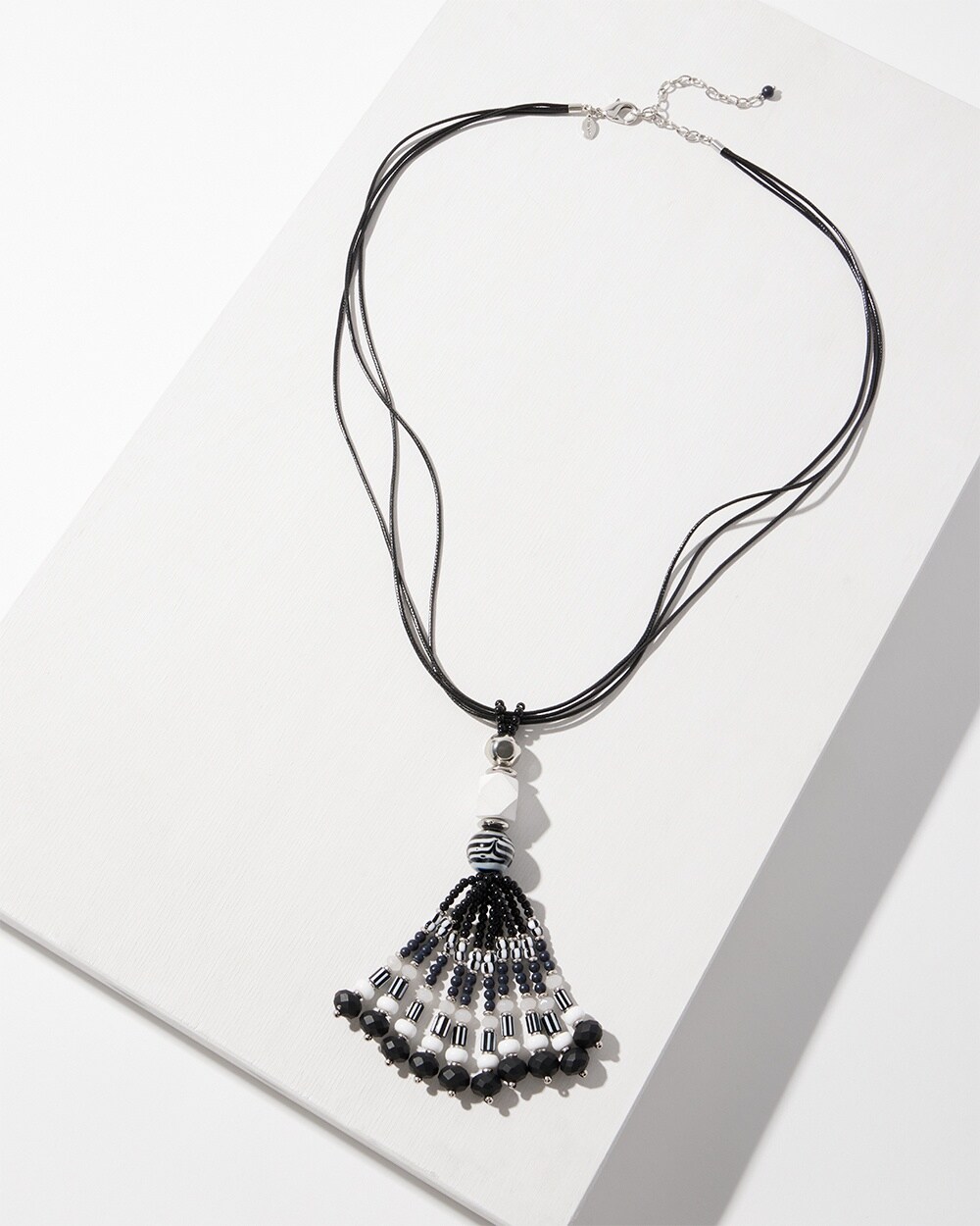 Black and White Pendant Tassel Necklace