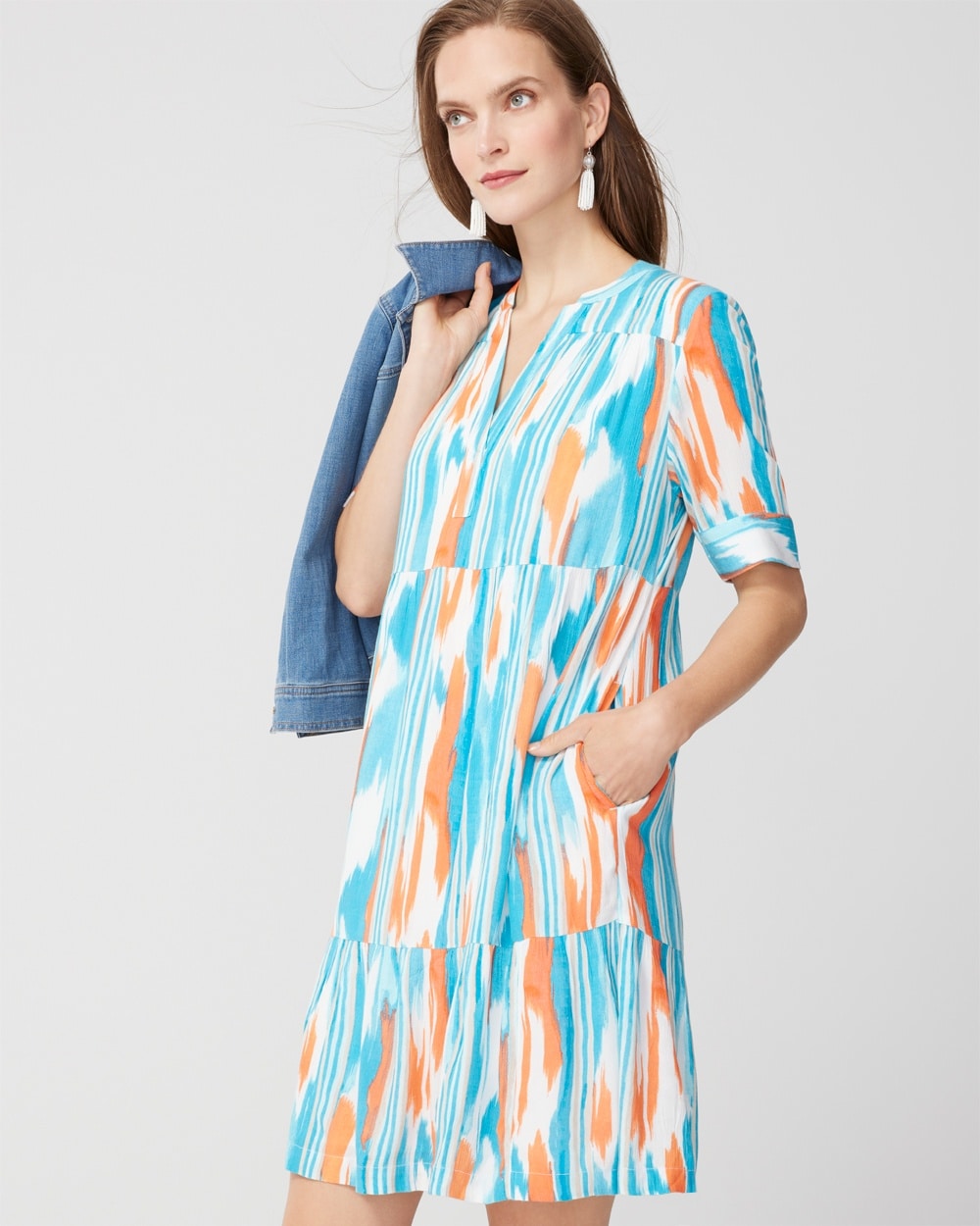 Stripe Multi-Ikat Tiered Dress