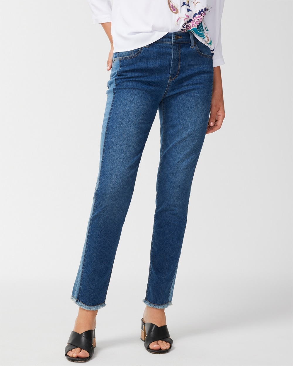 Perfect Stretch Indigo Patch Girlfriend Ankle Jeans