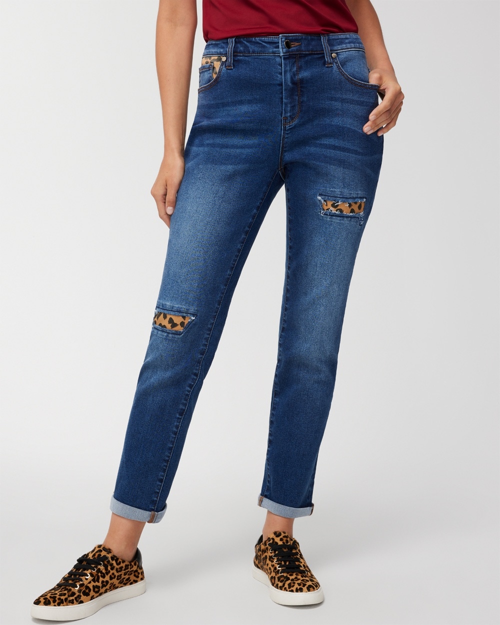 Perfect Stretch Patch Girlfriend Ankle Jeans