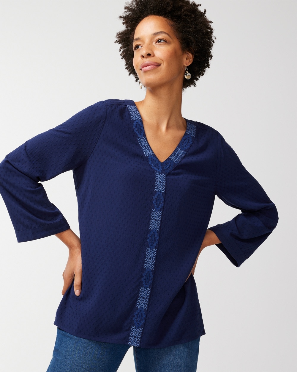 Trimmed Bell-Sleeve Popover Top