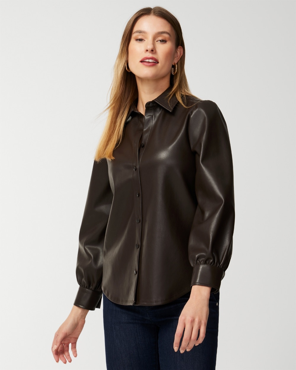 Femme Puff-Sleeve Faux Leather Shacket