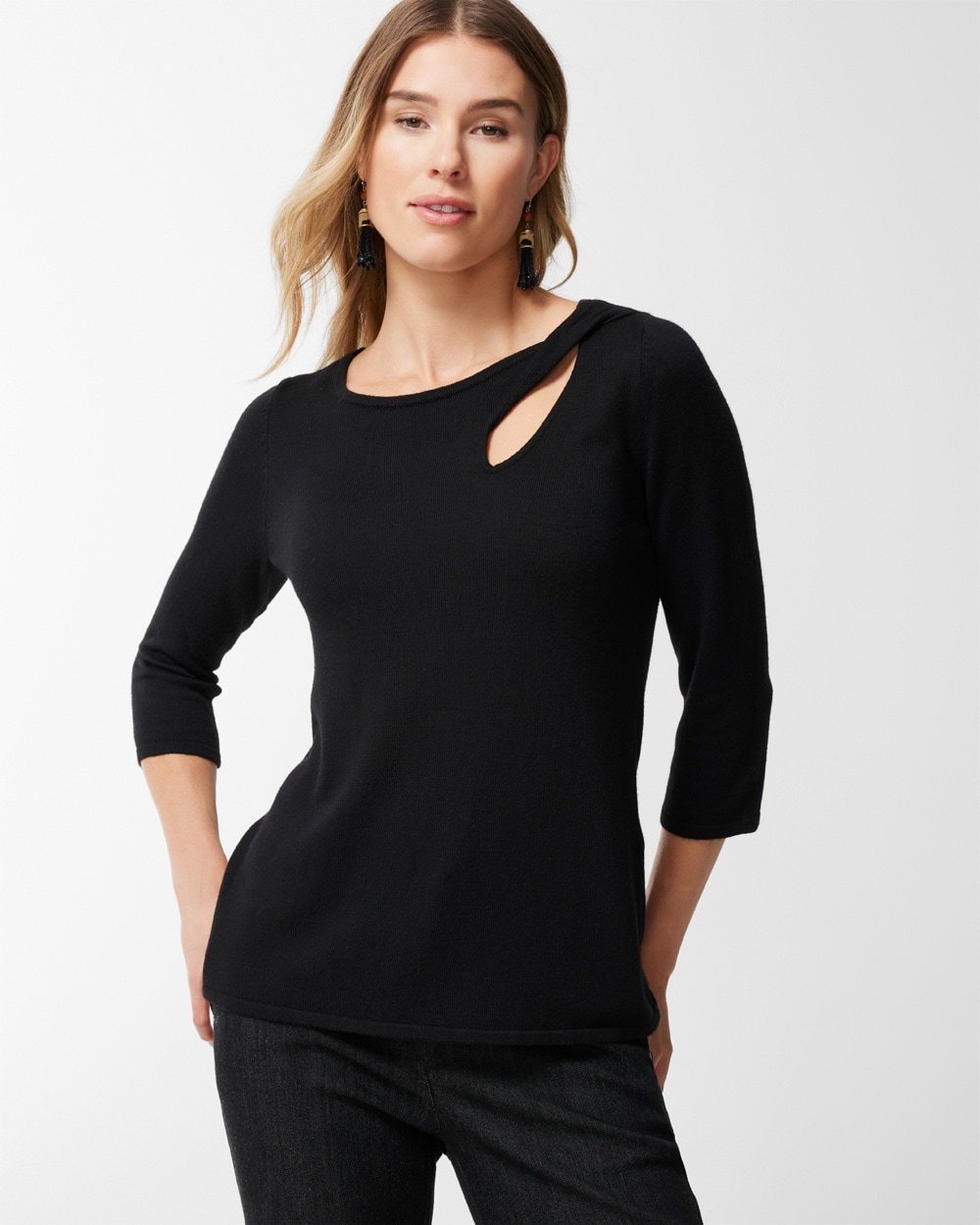 Touch of Cashmere Twist-Neck Pullover Sweater