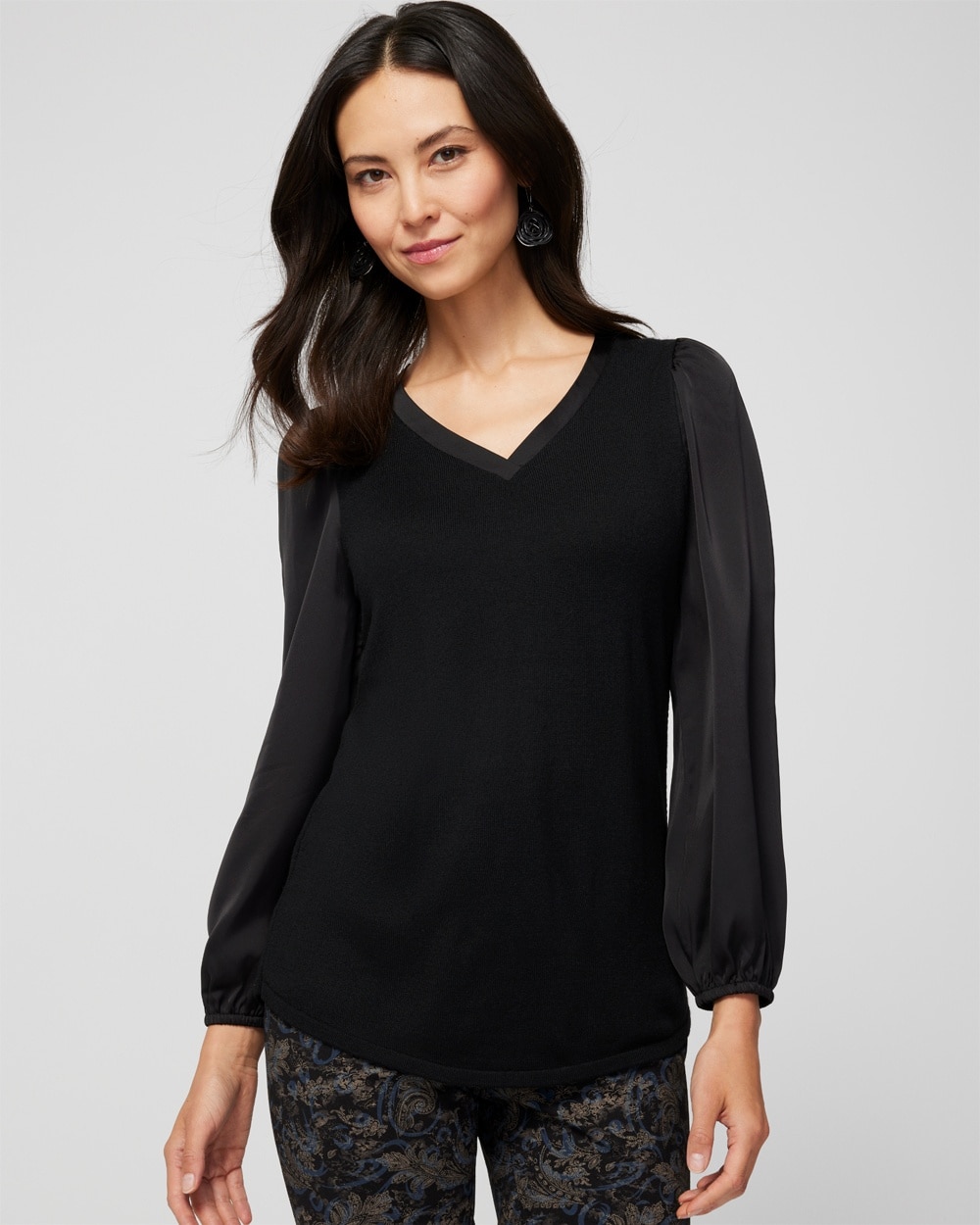 Touch of Cashmere Satin-Sleeve Sweater