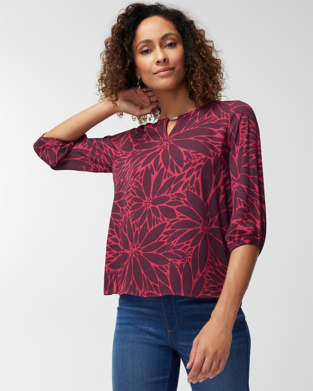 Shadow Blooms Keyhole Popover Top