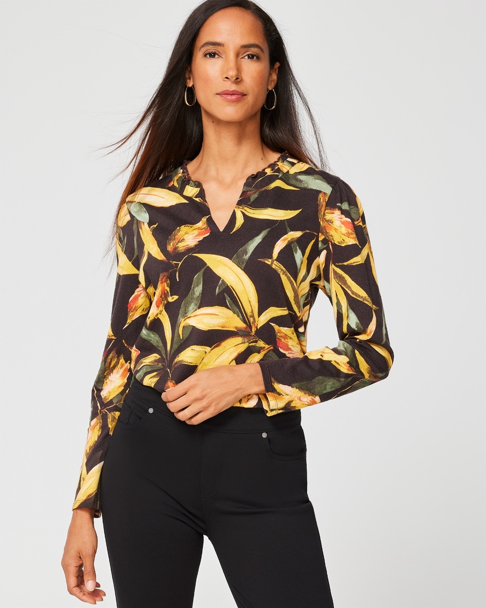 Plunging Palms Ruffle-Neck Top