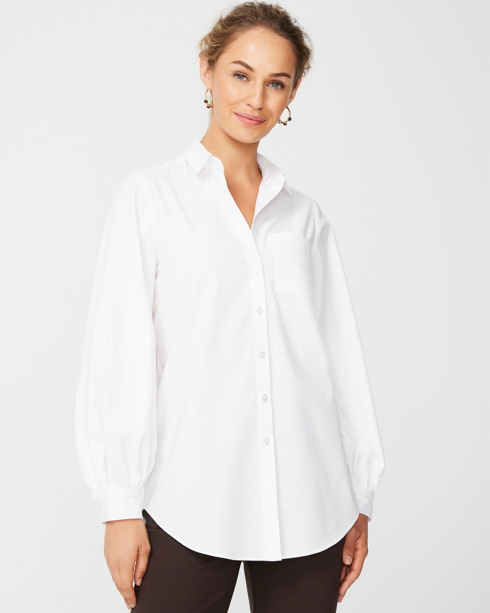 Puff-Sleeve Button-Down Top