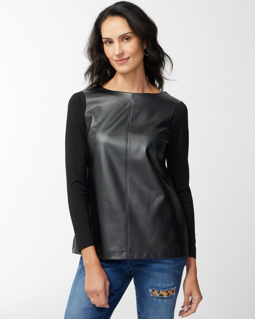 Front-Faux-Leather Tunic