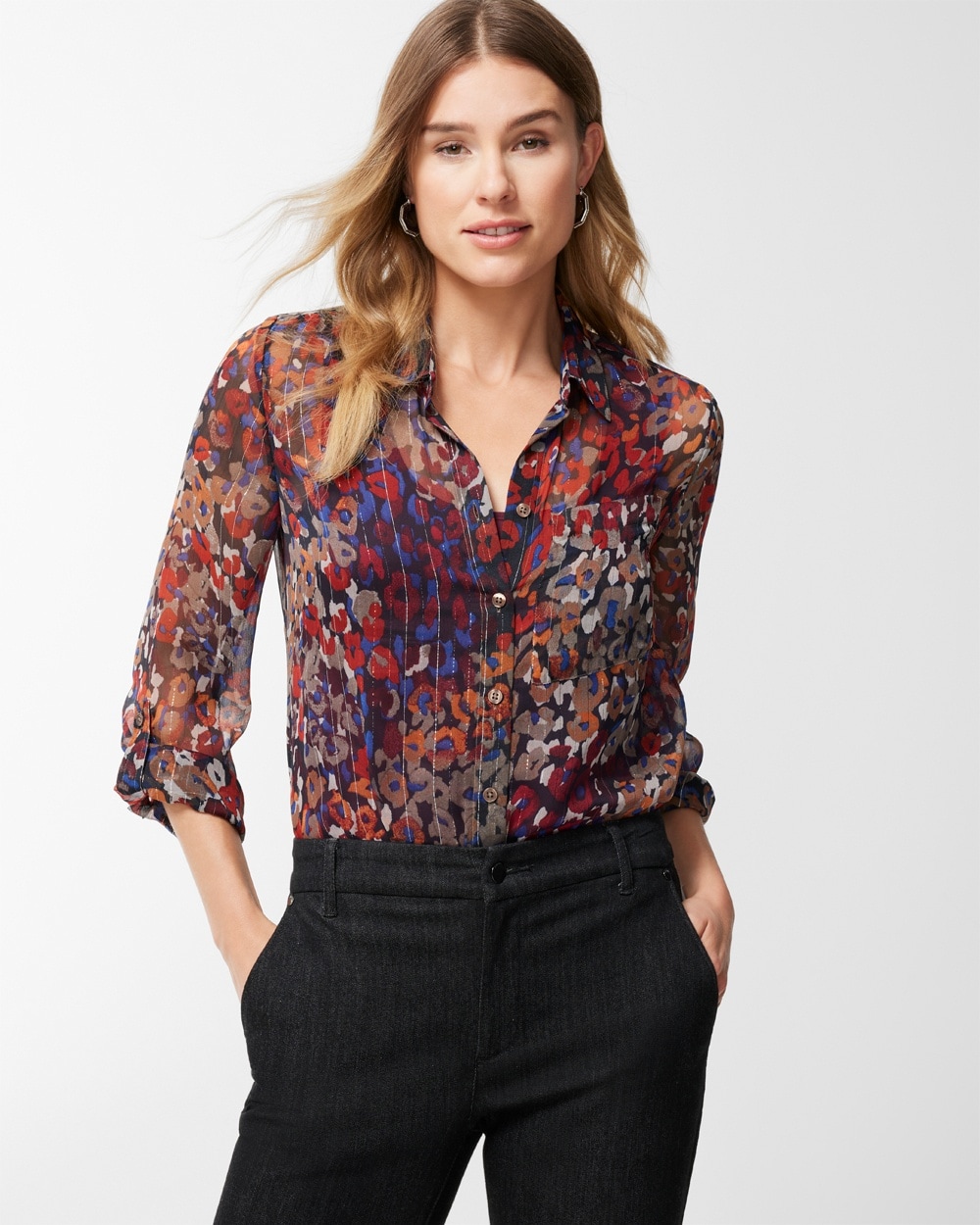Animal Rejoice Sheer Button-Front Blouse