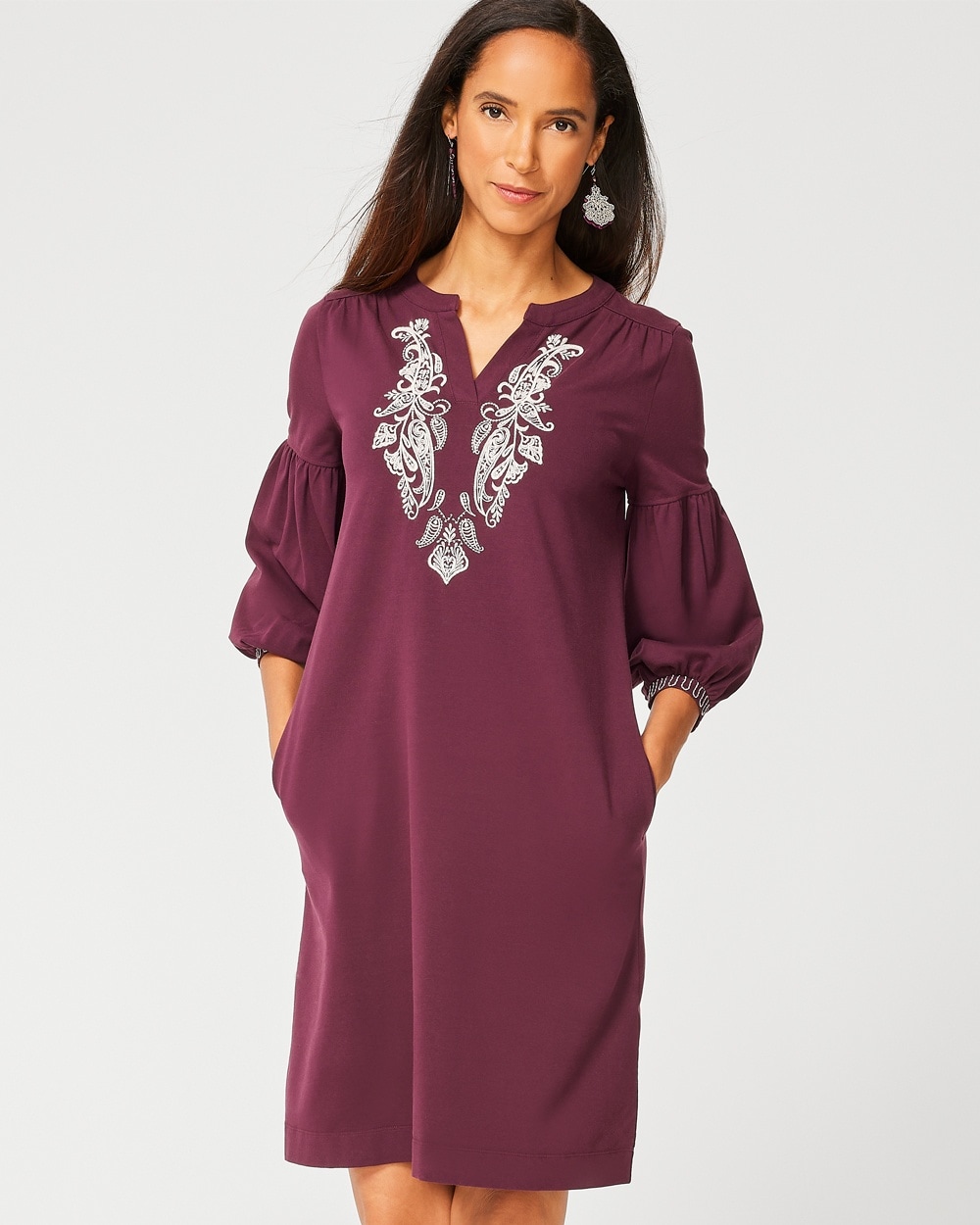 Paisley Placket Embroidered Dress
