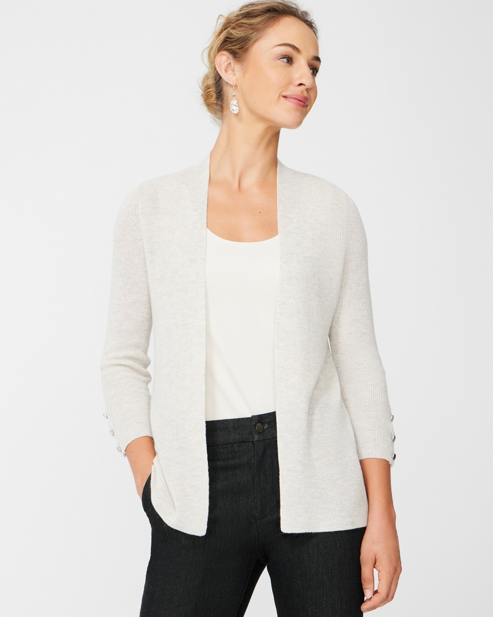 Touch of Cashmere Button-Sleeve Cardigan