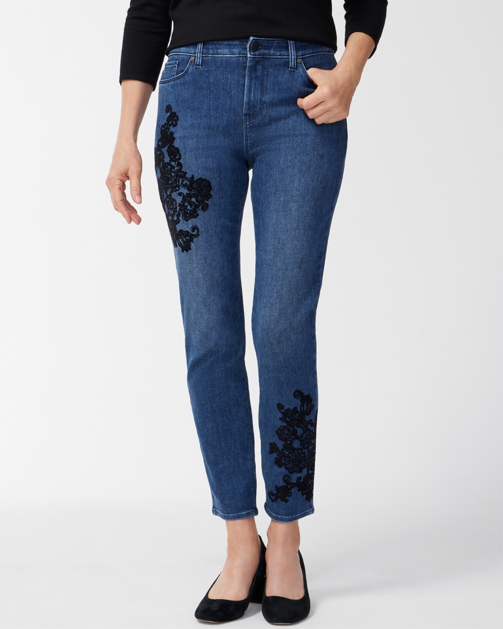 Flocking Floral Girlfriend Ankle Jeans