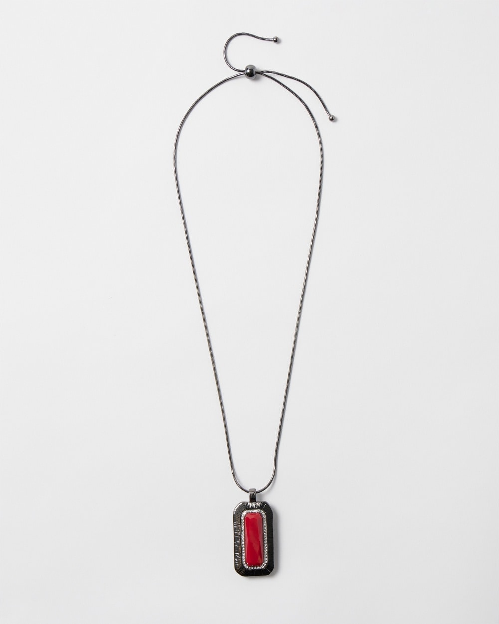 Red and Faux Hematite Adjustable Reversible Pendant Necklace