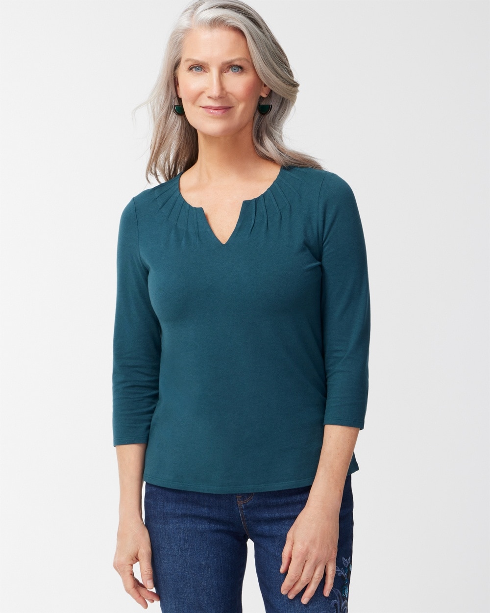Pleated Notch-Neck Top