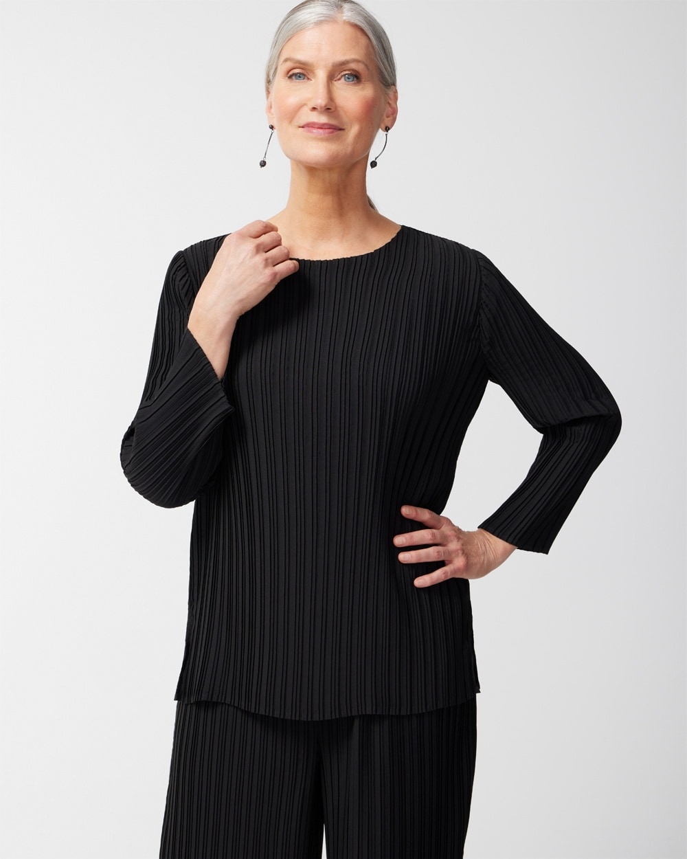 Pleated Side-Slit Popover Tunic