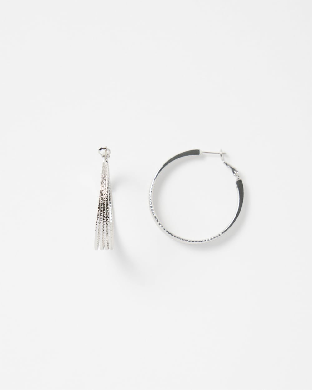 Textured Silvertone Click-It Hoop Earrings