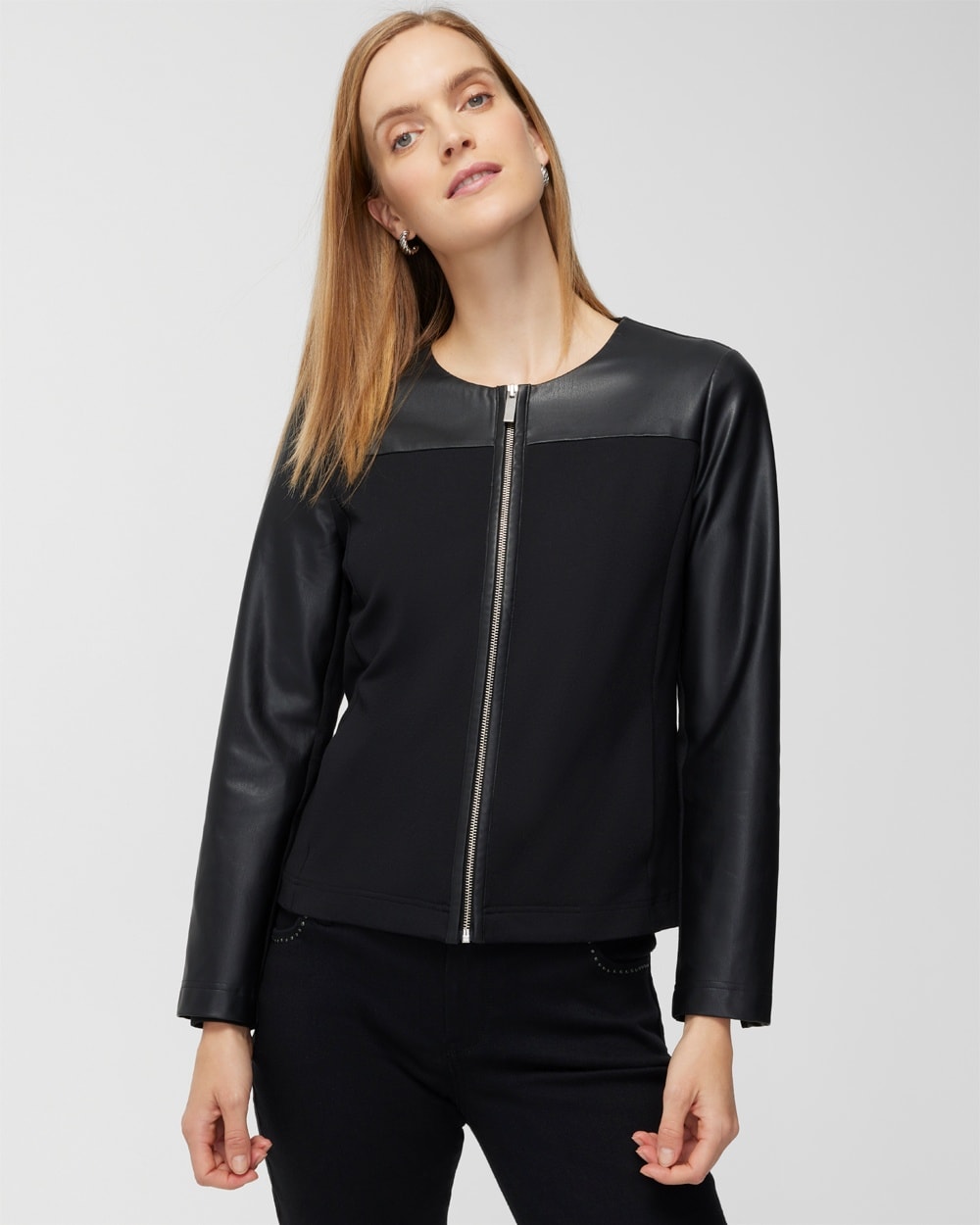 Ponte and Faux Leather Jacket