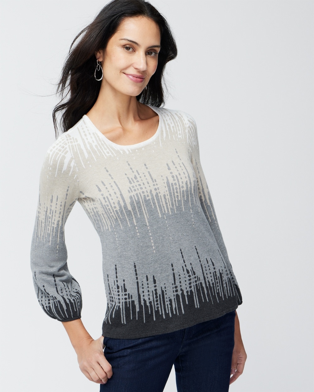 Graphic Ombre Puff-Sleeve Sweater