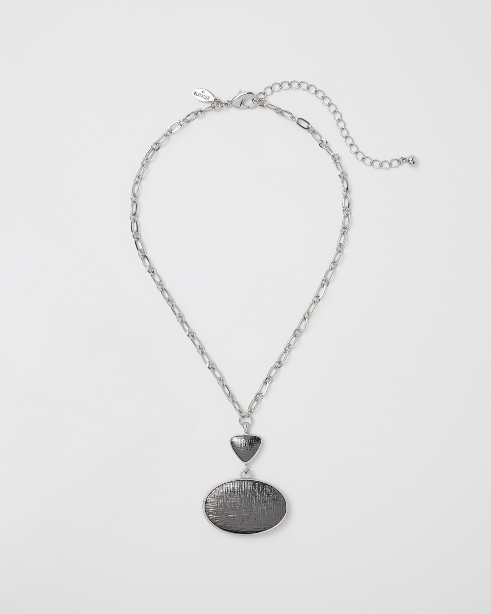 Silvertone Faux Hematite Textured Reversible Pendant Necklace