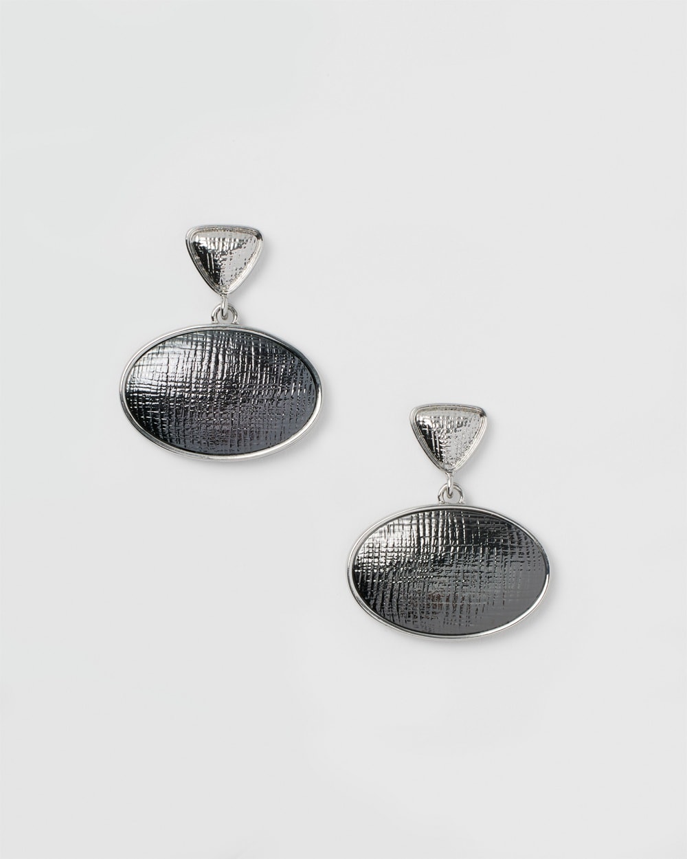 Silvertone Faux Hematite Textured Drop Earrings