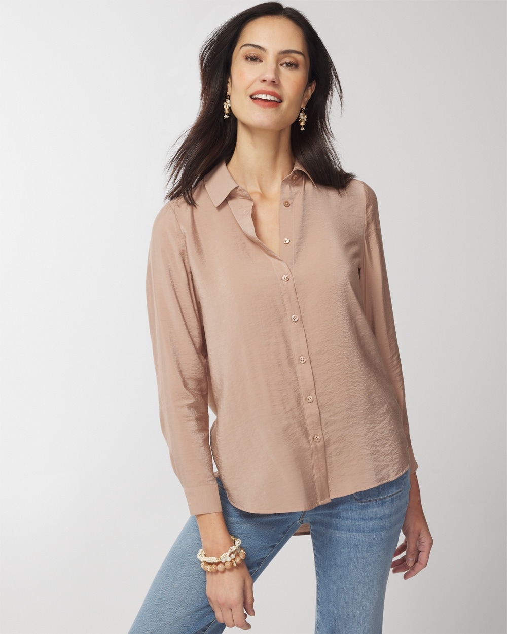 Drapey Crinkle Button-Front Shirt