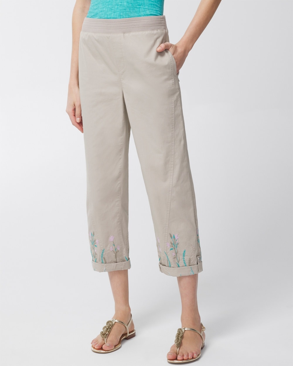 Fitigue Embroidered Rolled Crop Pants