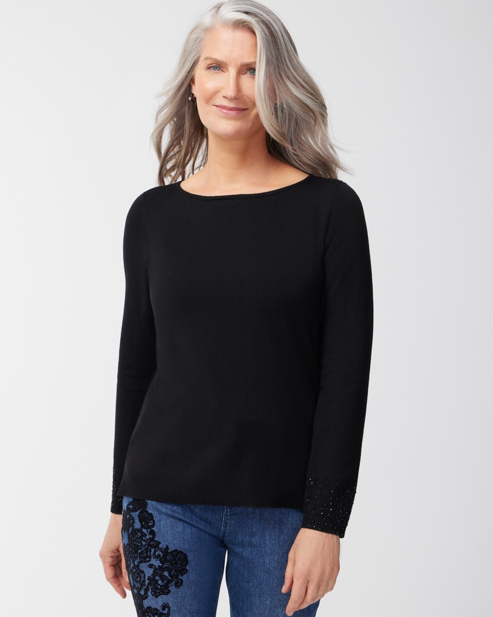 Sparkle Embellished-Sleeve Sweater